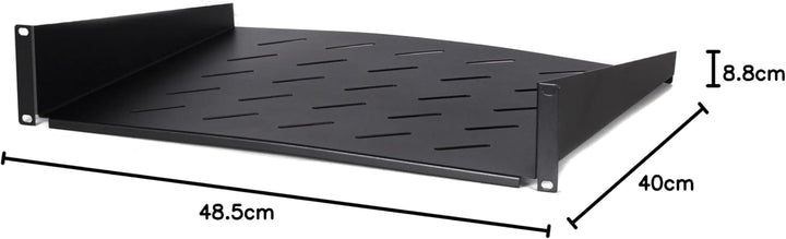 19 Zoll 2HE Fachboden 400mm Tief - Schwarz - Traglast 12 kg 2 HE 400 mm tief, 2 HE 400 mm tief