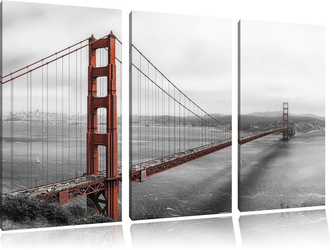 Pixxprint Golden Gate Bridge als Leinwandbild/Grösse: 3 Teilig (120x80 cm) cm/Wandbild/Kunstdruck/fe