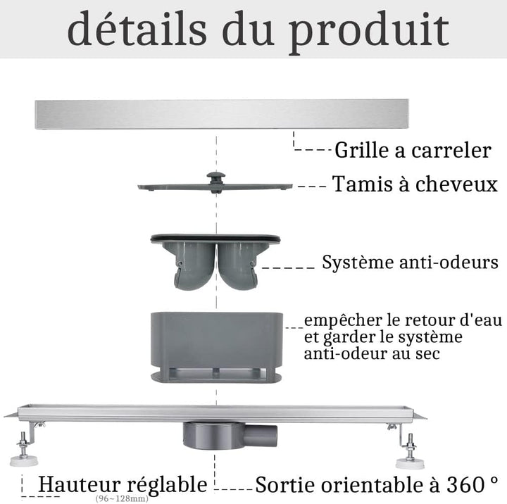 Duschrinne 60 cm Befliesbar 360 Grad Edelstahl komplettset Duschablauf Extra Flach Siphon mit Geruch