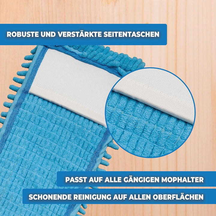 3X Bodenwischer Ersatzbezug - Chenille Wischbezug blau - Wischmopp Chenille aus Mikrofaser für empfi
