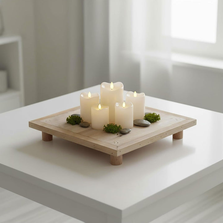 Spetebo Deko Blumenteller natur quadratisch - 30 x 30 cm - Holz Pflanzenhocker mit 4 Füssen - Dekoho