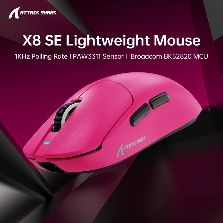 ATTACK SHARK X8SE Mouse for Large Hand, 55g Superlight, PixArt PAW3311 Gaming Sensor, BT/2.4G Wirele