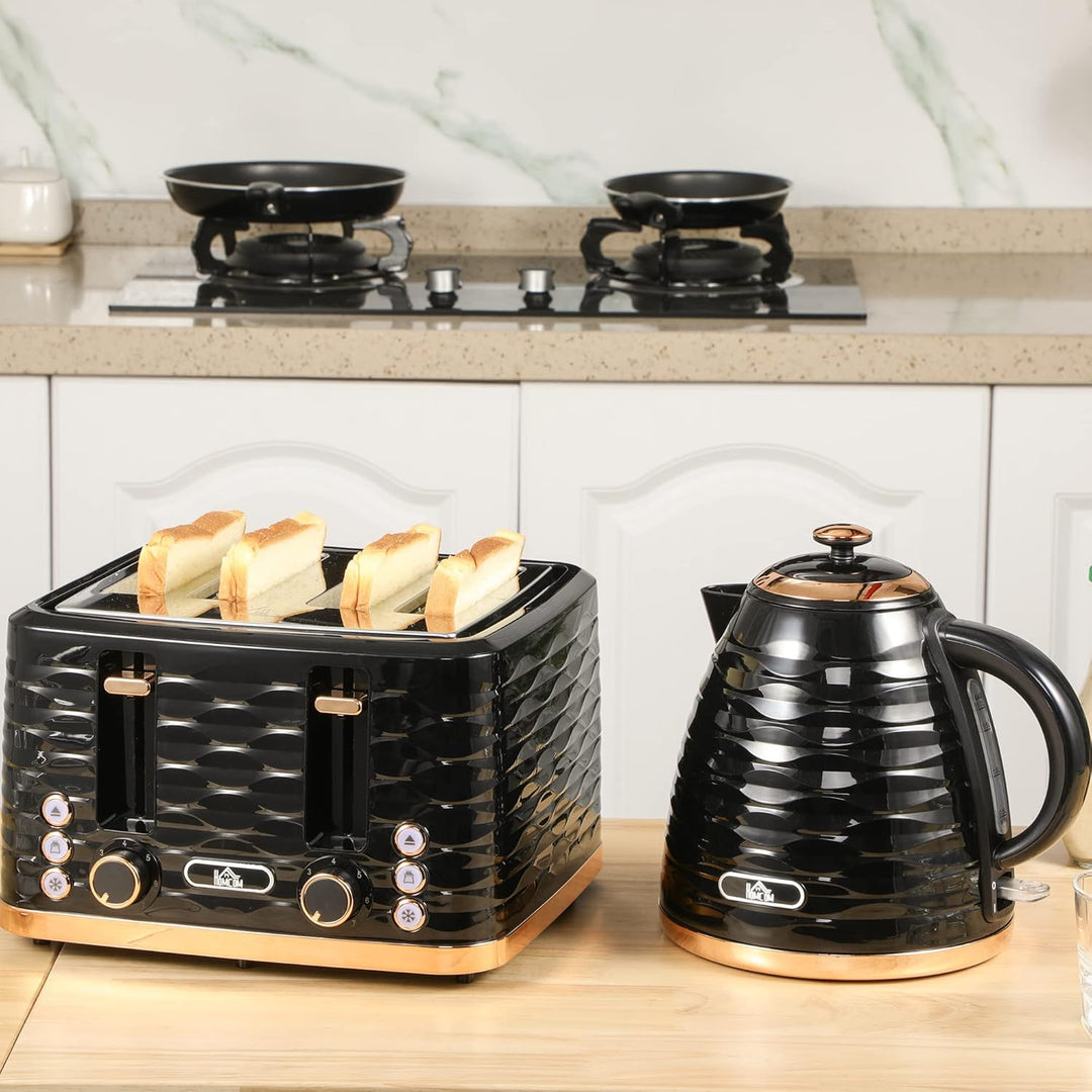 HOMCOM Wasserkocher Toaster Set Frühstück-Set mit 1,7L Wasserkocher, 4 Scheiben Toaster, 2200 W, 7 B