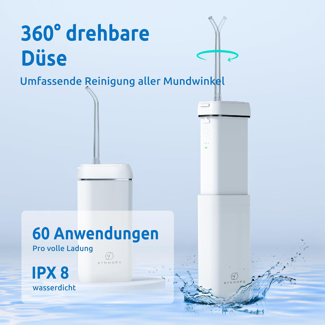 Munddusche (Mini Tragbar) Kabellos Elektrische Zahnreinigung,Versenkbarer Wassertank/3 Modi Water Fl