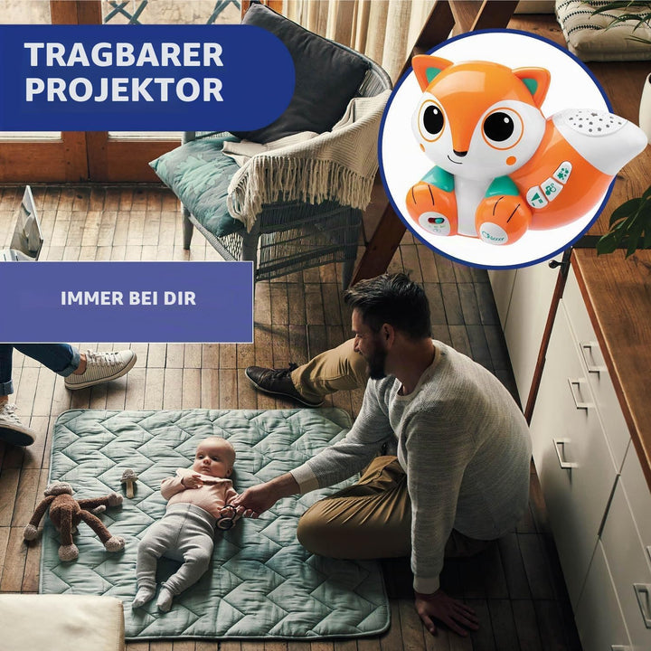 Chicco Projektor Foxy, niedlicher tragbarer Projektor mit entspannenden Melodien und bunten Projekti