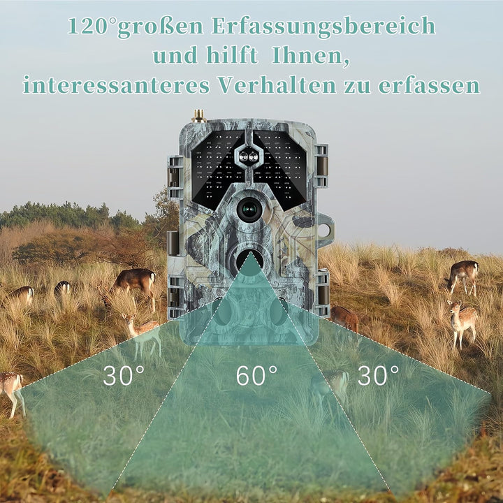 Wildkamera mit Handyübertragung App – 4K Video & 64MP Fotos – WLAN & Bluetooth – Wildtierkamera mit