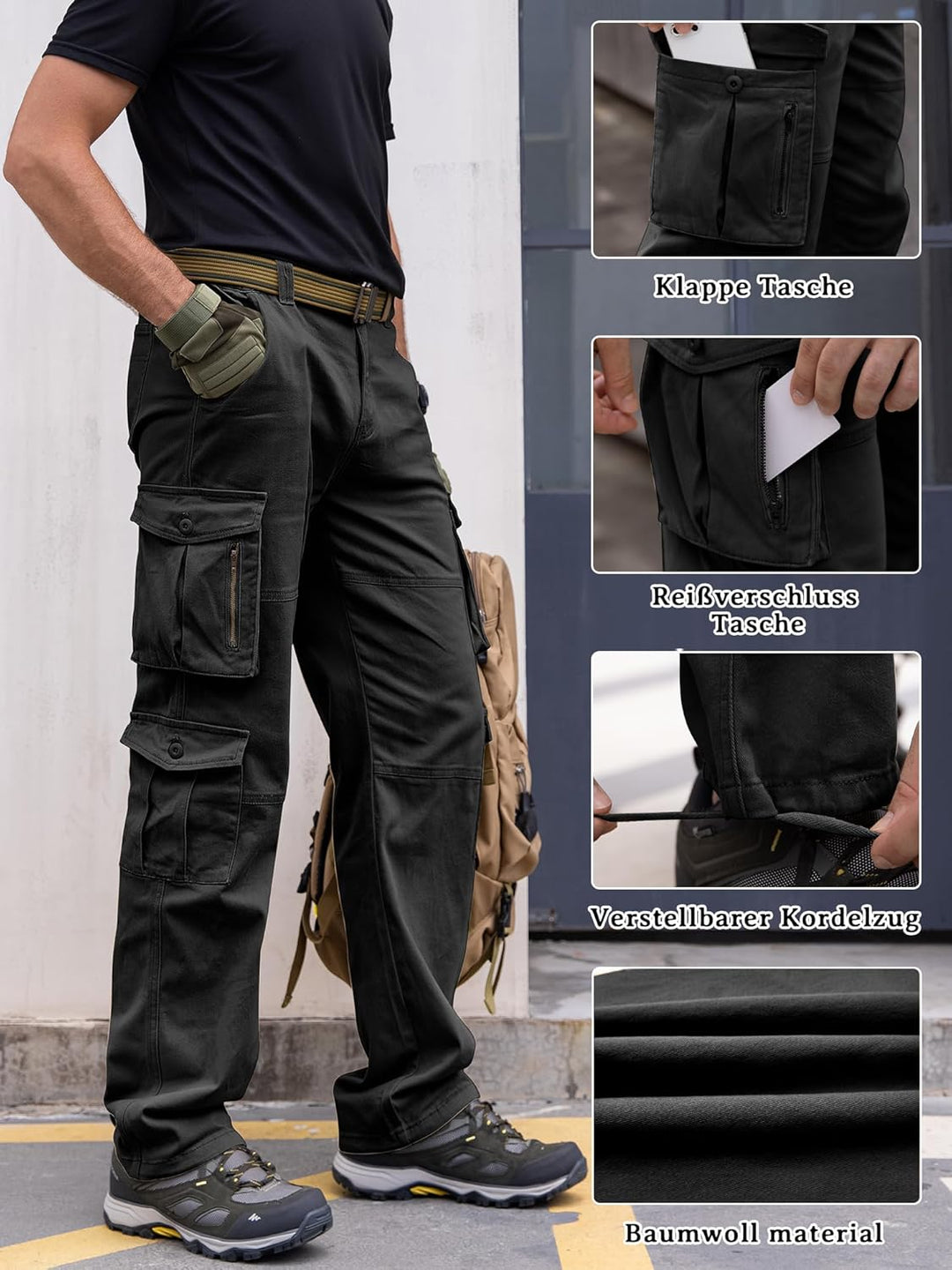 Breampot Herren Cargohose Baumwolle Baggy Chino Hosen Freizeit Outdoorhose Arbeitshose Trouser Pants