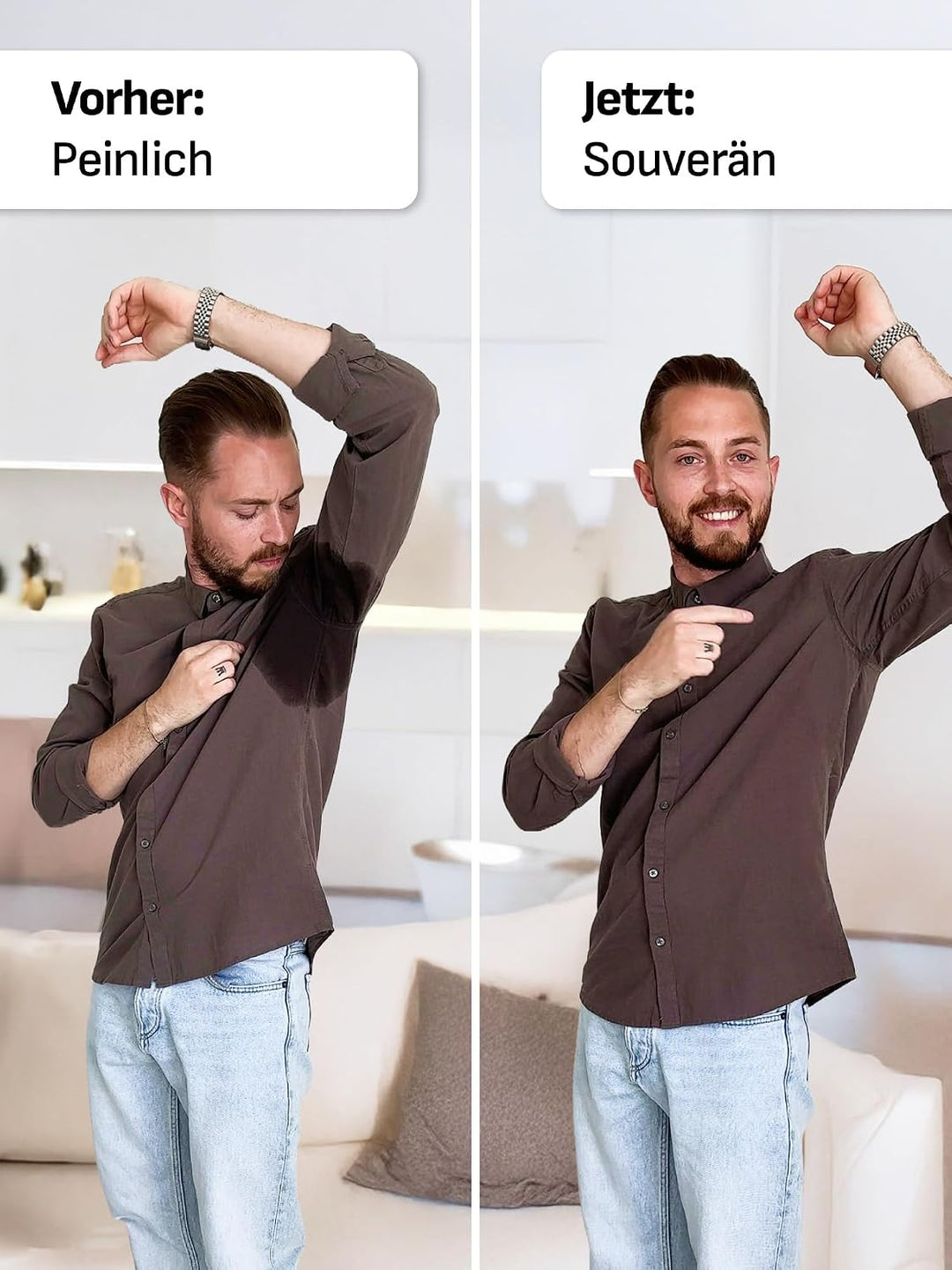 FINN Anti-Schweiss Shirt Herren mit V-Ausschnitt und integrierten Achselpads gegen Starkes Schwitzen