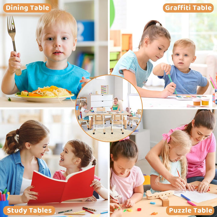 Clevich Kindertisch mit 6 Stühlen,Kinder Tisch Stuhl Set für Kindergarten und Kinderzimmer,Kindertis