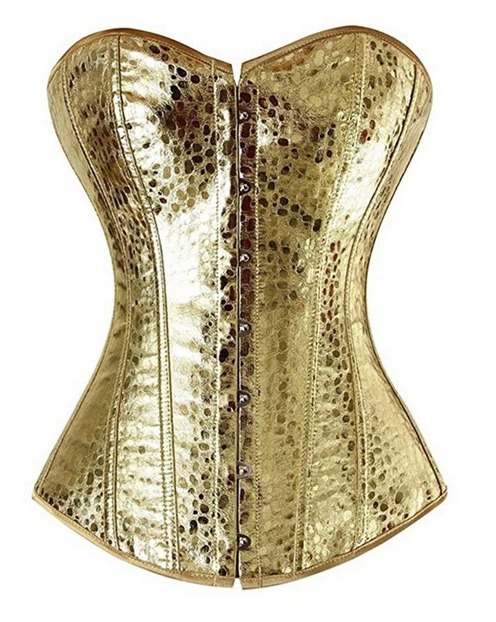 Josamogre Leder Korsett Corset Top Damen Kunstleder Corsage Gothic Reissverschluss Sexy XXS Gold, XX