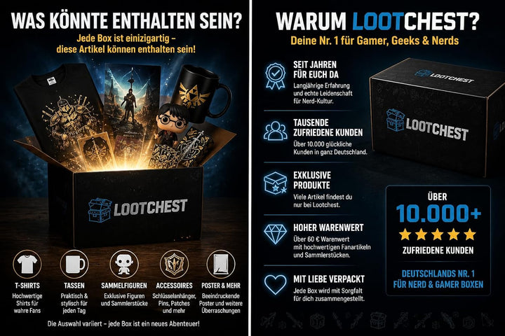 lootchest ReUnite XXL Themenbox für Gamer, Geeks und Nerds! Mit 7-8 Nerd- und Gaming-Items, Überstei