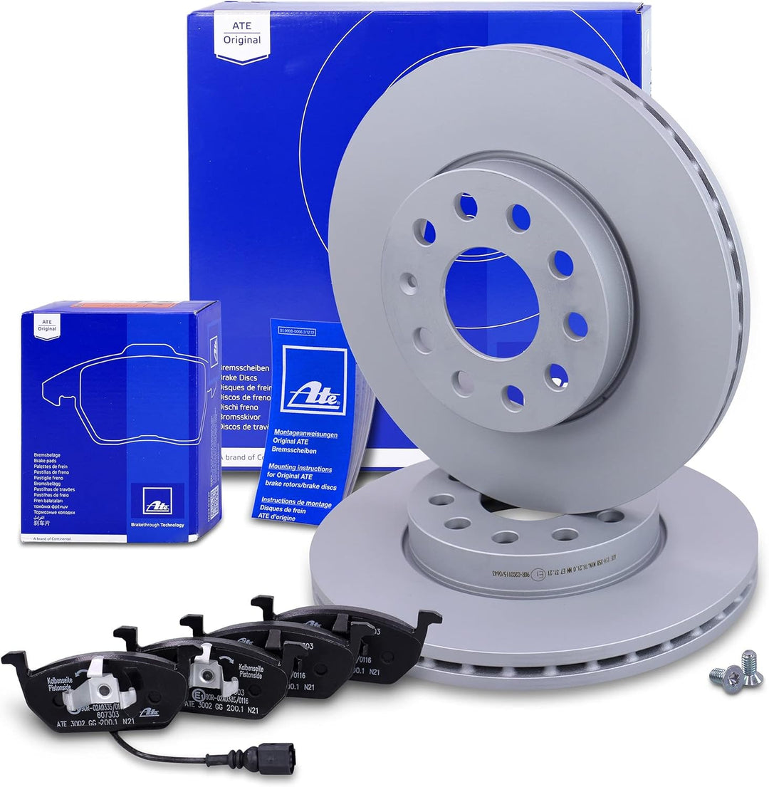 ATE Bremsenset Vorderachse inkl. Bremsscheiben vorne Ø 276 mm belüftet und Bremsbeläge vorne + Versc
