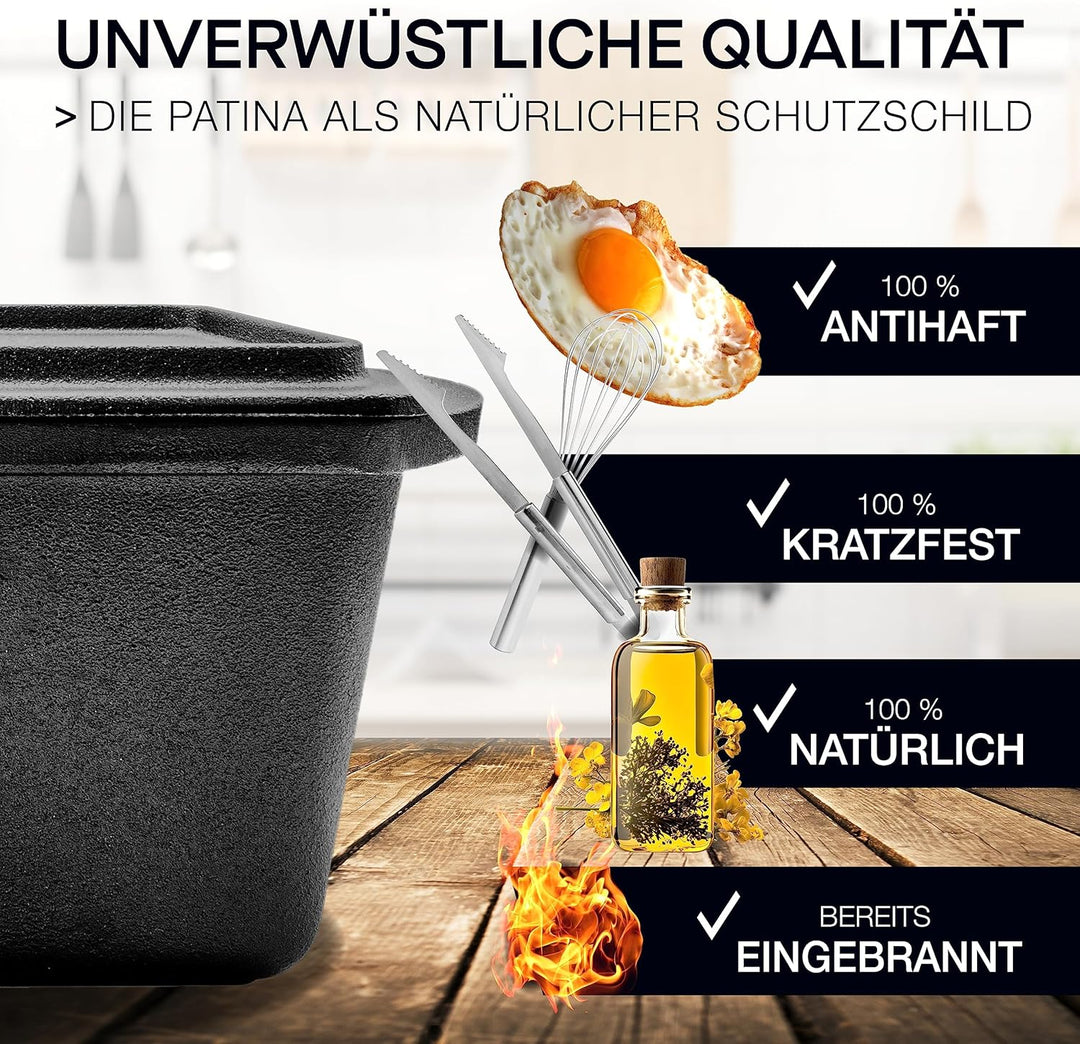 besok Brotbackform mit Deckel inkl. Rezeptheft - 28cm Gusseisen Backform Brot backen Zubehör - Kaste