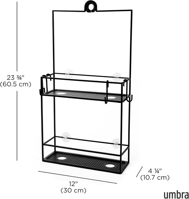 Umbra Cubiko Duschregal, Duschablage, Dusch Caddy mit 2 Ablagefächern aus Metall, 30,5 x 60 x 11 cm