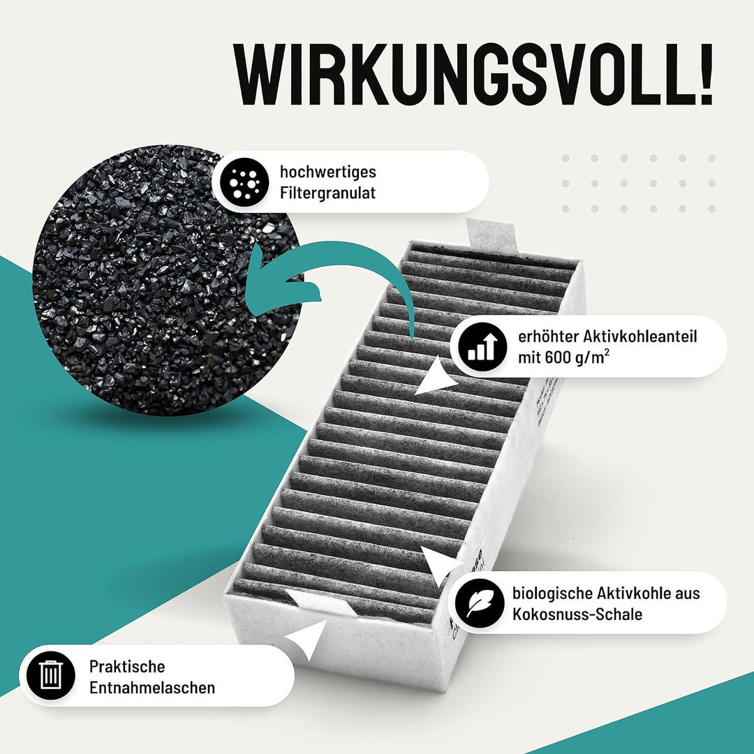 FilterBase® Clean Air Aktivkohlefilter 4 Stück - Filter Set passend für Bosch HEZ9VRCR0 / Siemens HZ