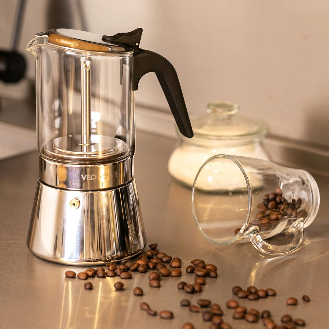 Espressokocher Klassisch italienische Perkolator-Mokakanne 360 ml - luxuriöses Kristallglas und rost