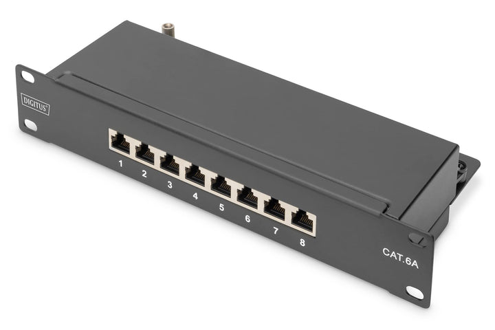 DIGITUS CAT 6A Patchpanel - 8 Ports - RJ45-Buchsen - 10-Zoll Rack-Mount 1HE - LSA Verteilerfeld - ge