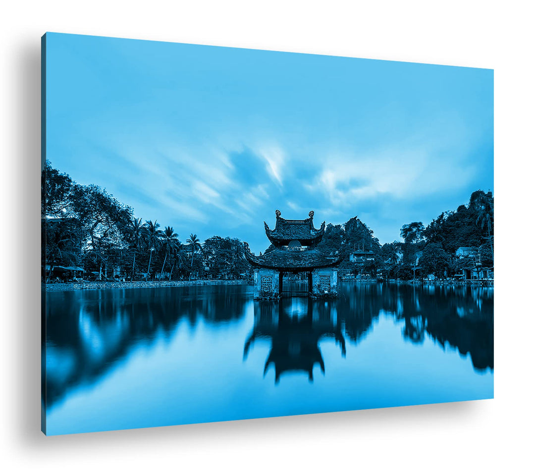 deyoli Vietnam Tempel in Pagoda Format: 80x60 Effekt: Monocrome Blau als Leinwand, Motiv fertig gera