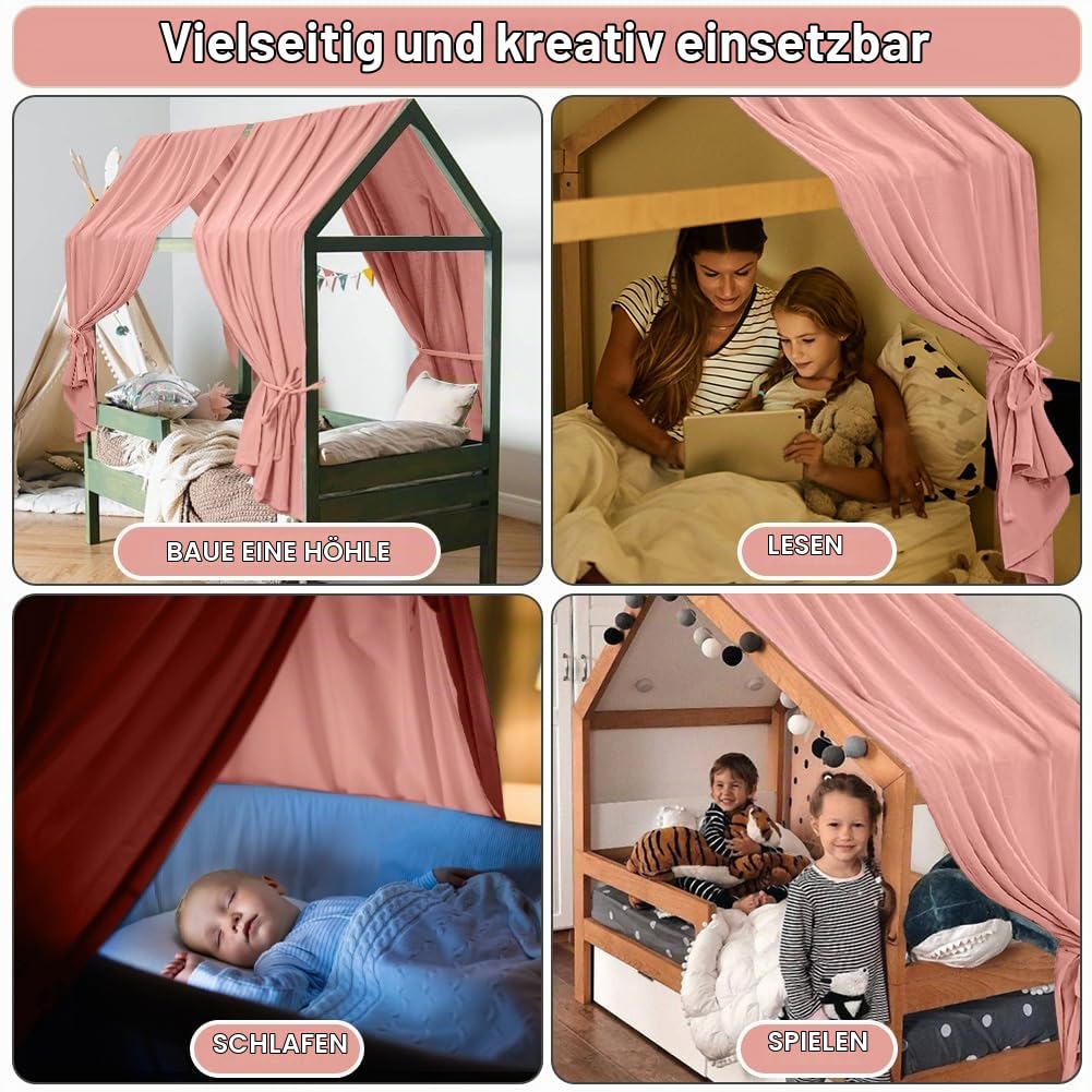 HOTUT Hausbett Himmel,2 Stück Betthimmel Babybett aus Musselin,Weich und atmungsaktiv Baldachin Kind