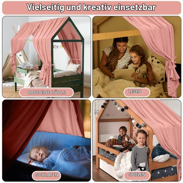 HOTUT Hausbett Himmel,2 Stück Betthimmel Babybett aus Musselin,Weich und atmungsaktiv Baldachin Kind