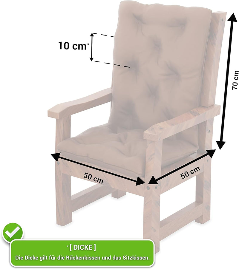 MOLTICO 2er Set - Stuhlauflage Gartenstuhl Auflage - 120x50x10 cm - Stuhlkissen Sitzkissen und Rücke