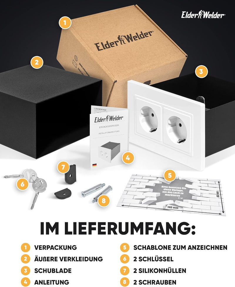 Elder Welder® Steckdosen Safe Tresor Versteck | Jetzt mit Fake-Stecker Funktion | Wandtresor zum Ein