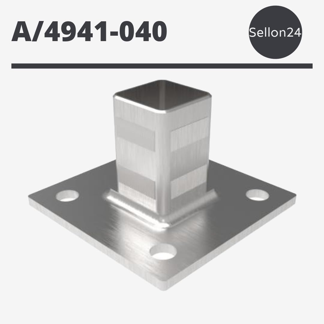 Sellon24® Edelstahl Bodenflansch 100x100 Bodenanker eckig Rohr 40x40 mm Geländer Pfosten V2A geschli