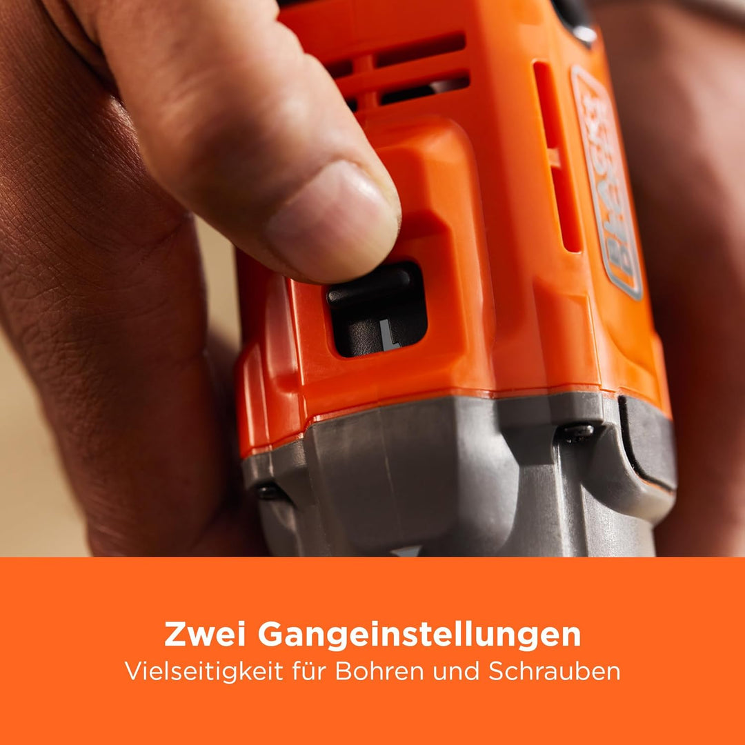 BLACK+DECKER Akku-Bohrschrauber, 18 V, max. Drehmoment 45 Nm, 2 Getriebeeinstellungen, schlüssellose