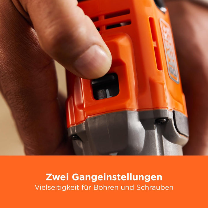 BLACK+DECKER Akku-Bohrschrauber, 18 V, max. Drehmoment 45 Nm, 2 Getriebeeinstellungen, schlüssellose