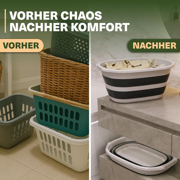 Wäschekorb 25L – Faltbar & platzsparend – Klappbarer Wäschesammler mit Griffen – Silikonkorb für Bad