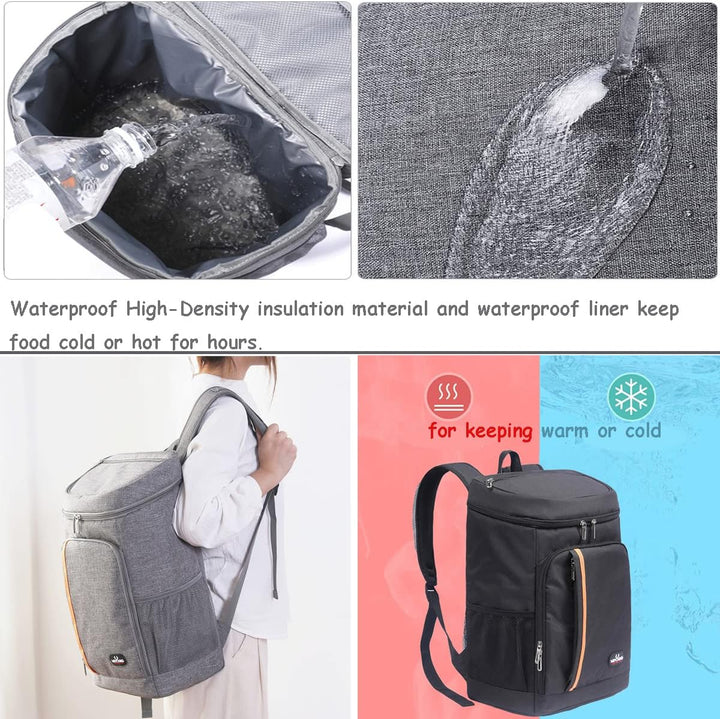 QINGLOU 28L Kühlrucksack Thermo Rucksack Picknickrucksack Kühltasche Gross Isoliert Cooler Bag Männe