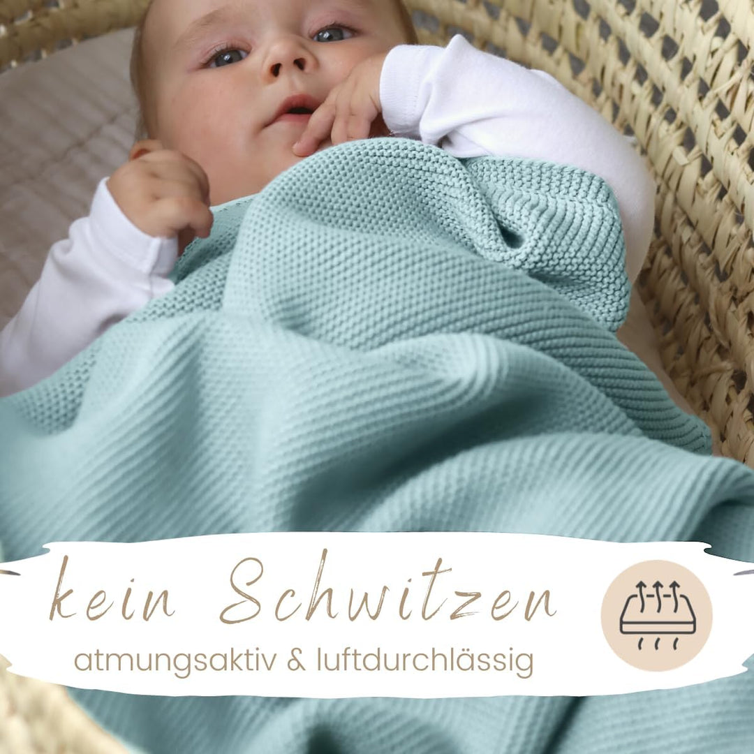 DIKOS® Babydecke Mint *100%* GOTS Bio Baumwolle | Neugeborenen Decke Kinderwagen mintgrün ganzjährig