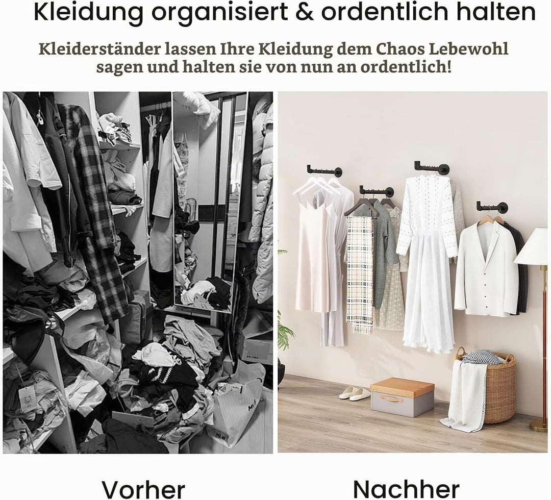 IBUYKE Kleiderstange Wandmontage 4 Stück, 40cm Metall Industrierohr Garderobenstange für die Wand, M