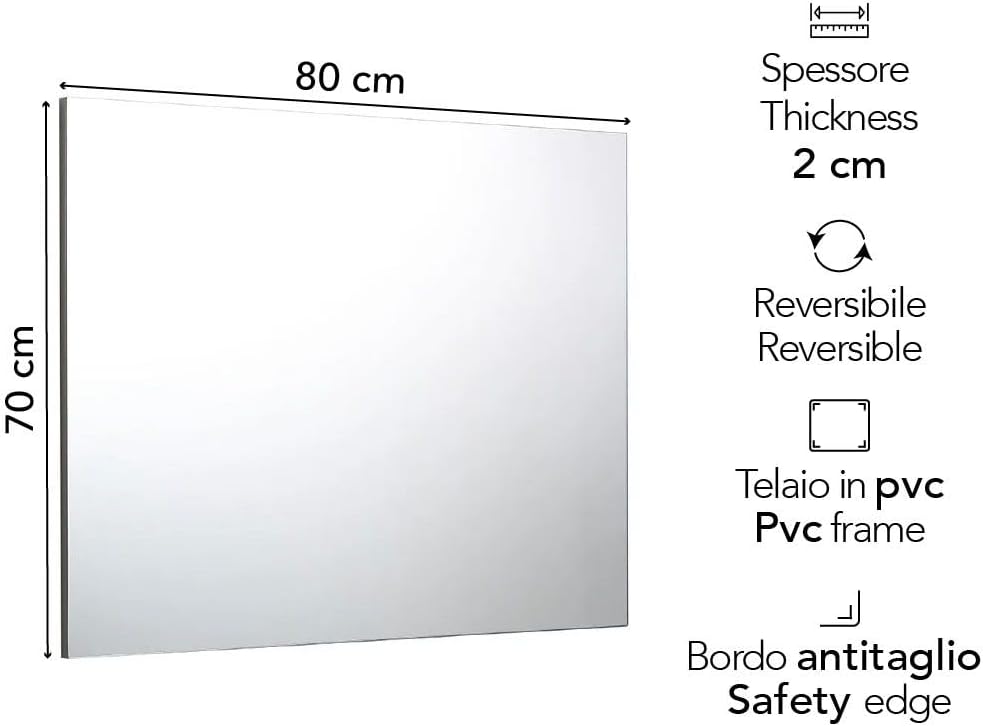KIAMAMI VALENTINA Reversibler Spiegel mit Rahmen 80 cm breit und 70 cm hoch für das Badezimmer