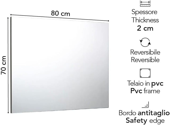 KIAMAMI VALENTINA Reversibler Spiegel mit Rahmen 80 cm breit und 70 cm hoch für das Badezimmer