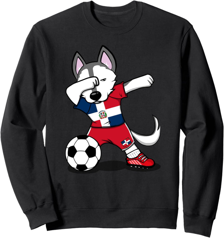 Tupfen Husky Dominikanische Republik Fussball Flagge Sweatshirt
