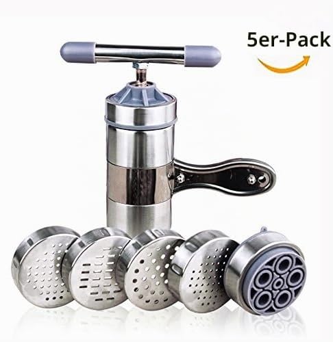 Multifunktion Küche Zubehör Edelstahl Nudelmaschine mit 5 Noodle Mould,GemüSe Obst Saftpresse DrüCke