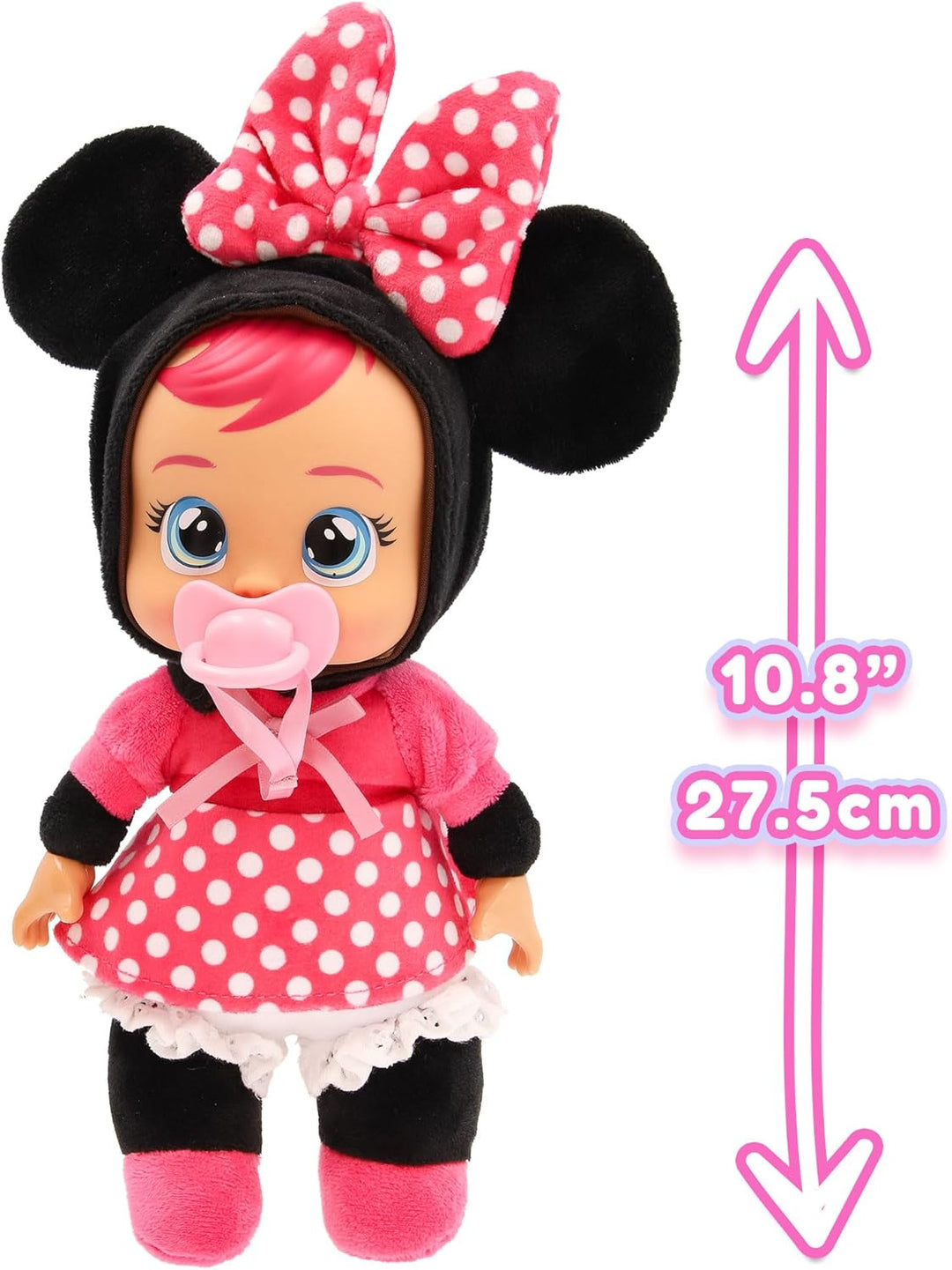 Cry Babies Tiny Cuddles Disney Minnie Mouse, Kuschelig weiche Plüschpuppe, Trägt einen Charakteristi