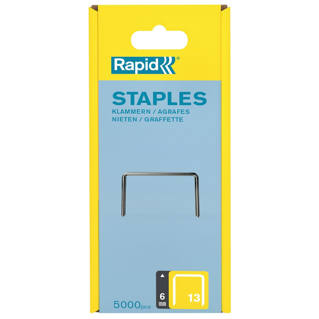 Rapid Tackerklammern Typ 13, 6mm Klammern, 5.000 Stk. Kunststoffbox, Feindrahtklammern für Holz und
