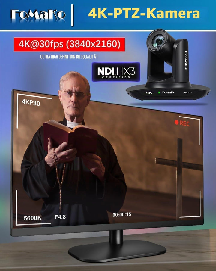 FoMaKo 4K PTZ NDI Kamera Set mit NDI PTZ Controller, NDI HX3 KI-Tracking 20x Optischer Zoom, mit HDM