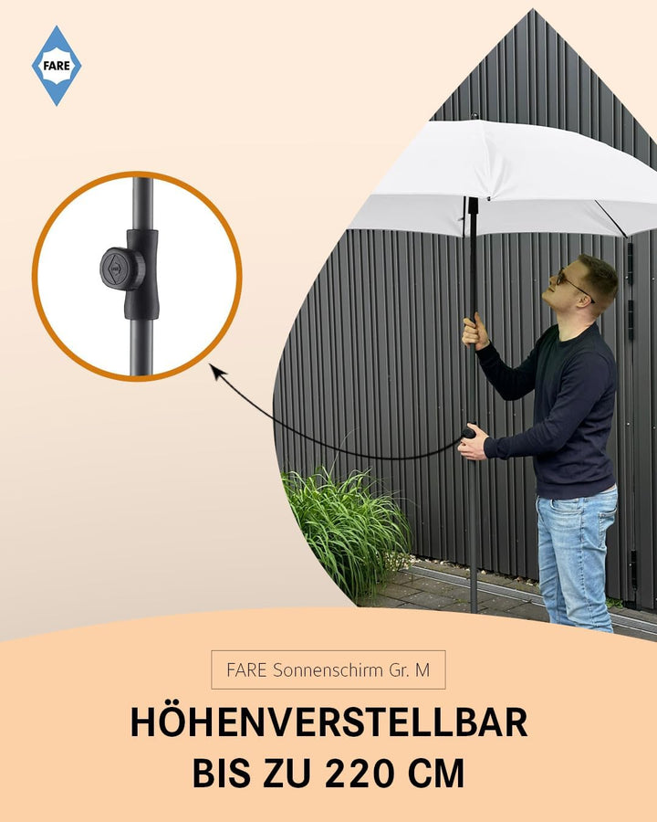 Sonnenschirm Gr. M - 180 cm Durchmesser - UV-Schutz 50+ für Balkon Garten Terrasse Sommer - Titan-Fi
