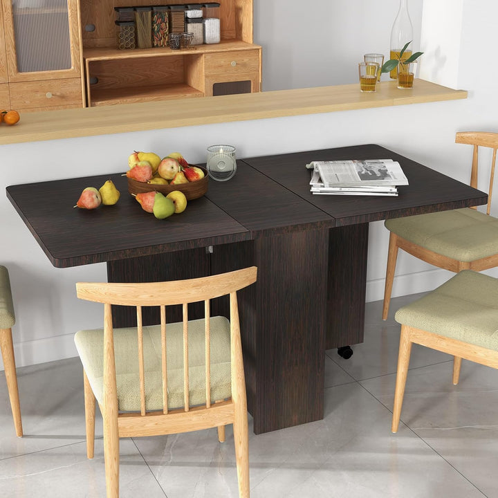 GarveeHome Klappbarer Esstisch, Platzsparender Esstisch Im Landhausstil Mit 4 Ablageflächen, 6 Rolle