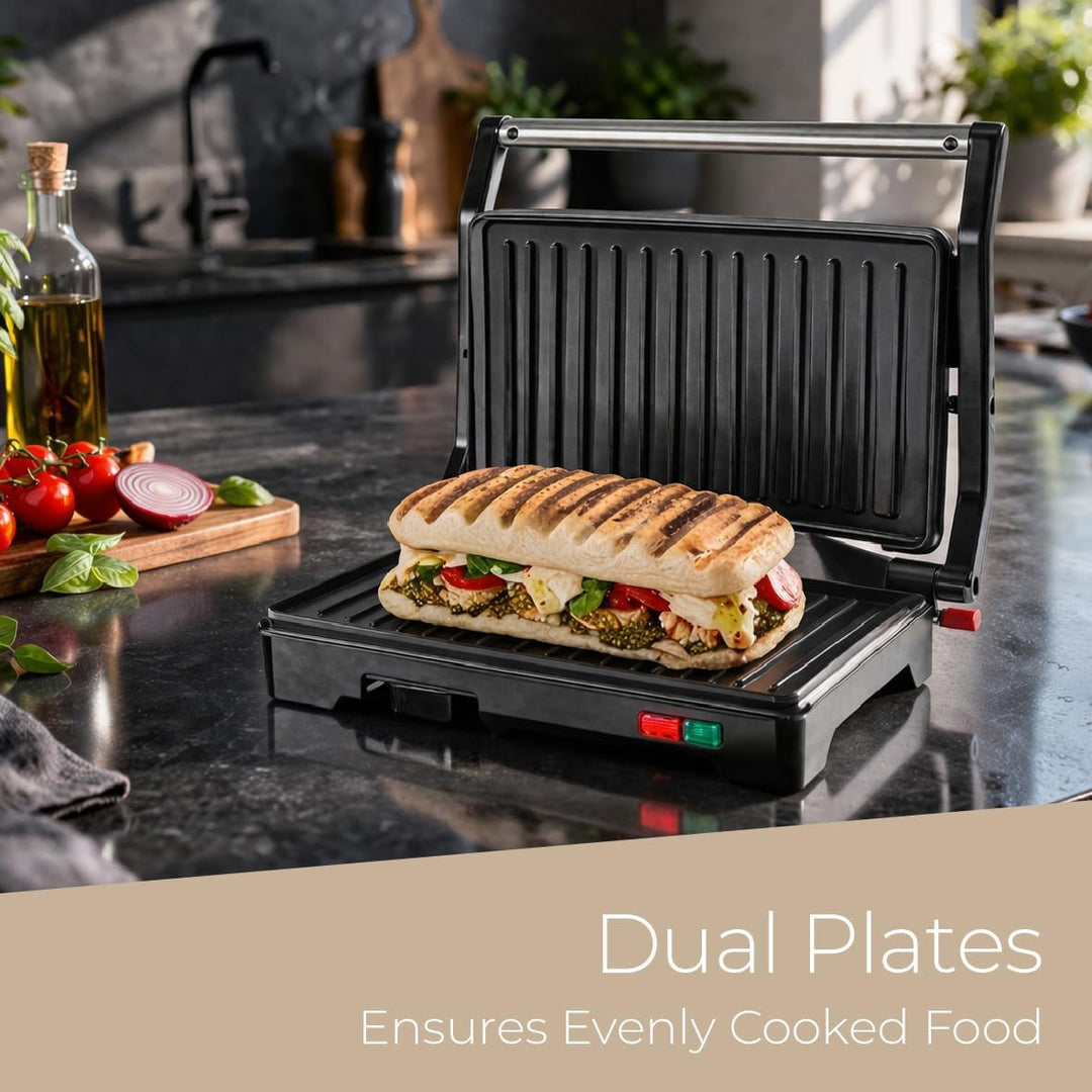 Quest 34340 Panini Sandwichmaker für Presse und Grill, kompaktes Edelstahldesign, antihaftbeschichte