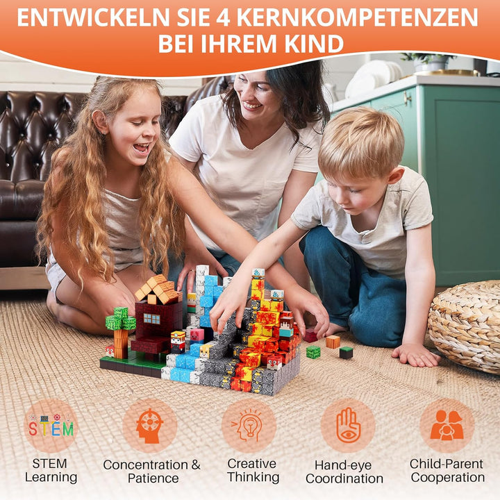 FUNYKICH Magnetische Bausteine, 470PCS Magnetbausteine Bauwelt Magnetspielzeug für ab 3-10 Jahren Ju