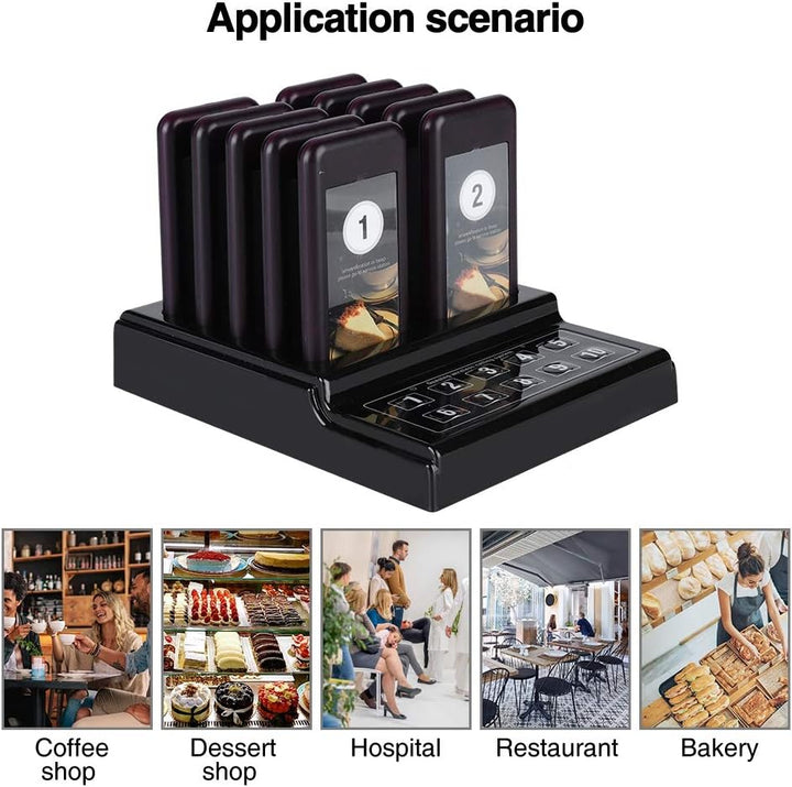 Drahtloses Pager-System für Restaurants, Warteschlangen-Anrufsystem, 10-Kanal-Anruftastatur 10 Pager