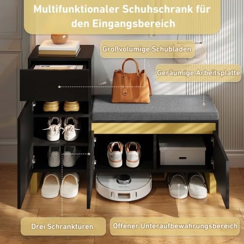Merax Schuhschrank mit Sitzbank – Schuhbank mit Sitzfläche, mehrstöckiges Schuhregal mit Türen &amp; Sch