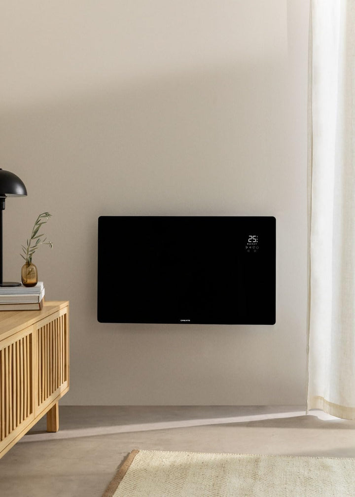 CREATE/WARM CRYSTAL 2000 W/Elektrischer Konvektor aus Glas mit WiFi schwarz/LED-Touchscreen, 2 Leist