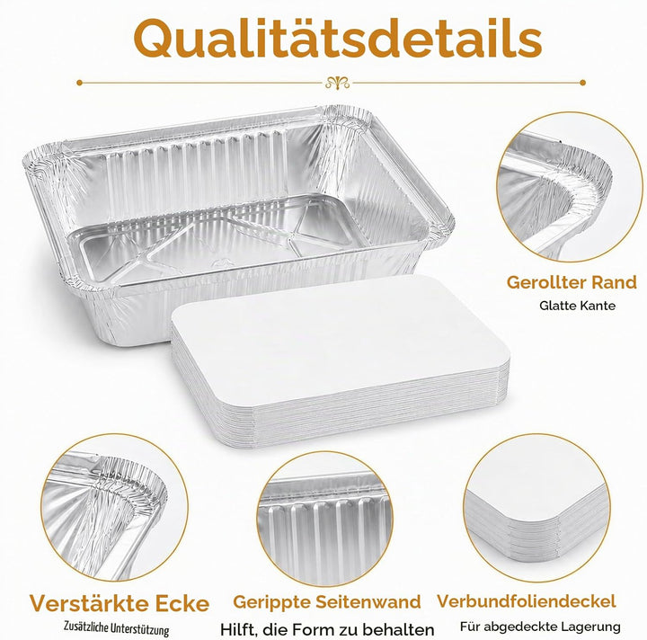 WOPPLXY 50 Stück Aluschalen mit Deckel, 1000ml Aluschalen Grill, 21,5 x 15 x 5cm Alu Grillschalen fü