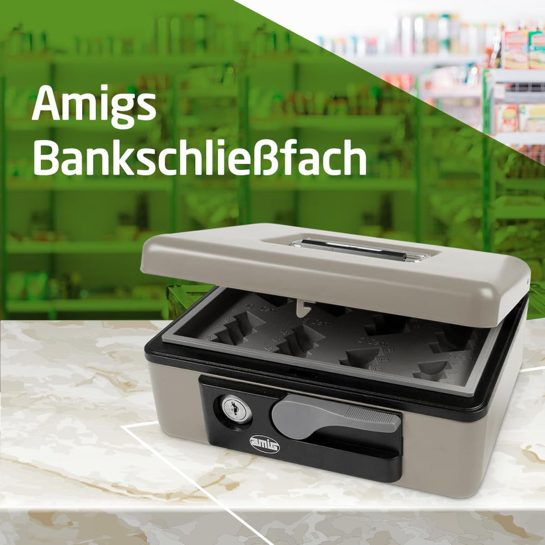 Amig - Sicherheits Geldkassette aus Stahl | Mit Münzschale und 2 Schlüsseln | Robust und Tragbar | I