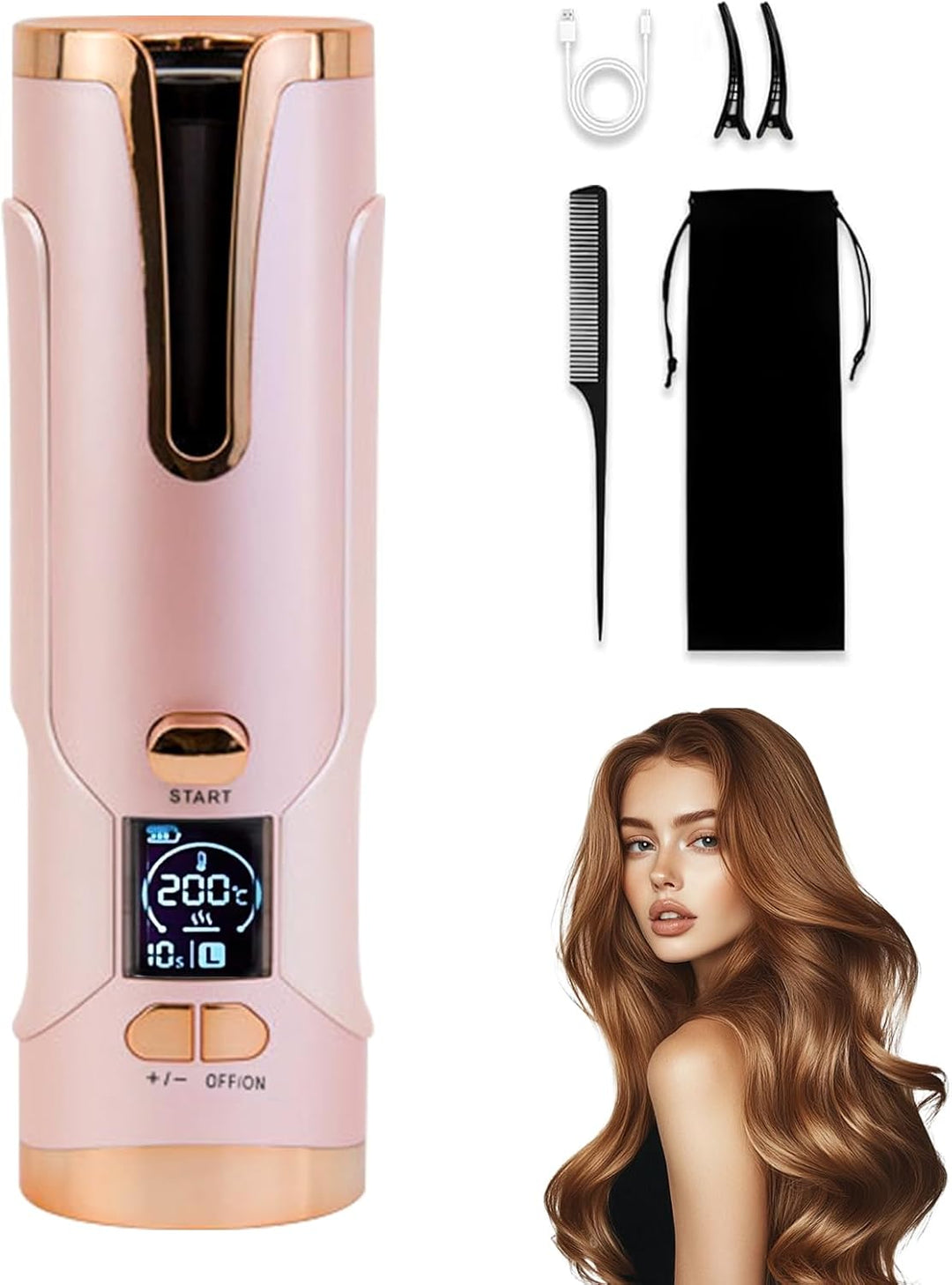 Automatischer Lockenstab, Tragbarer Kabelloser Automatischer Lockenstäbe Automatisch Rotierender Loc